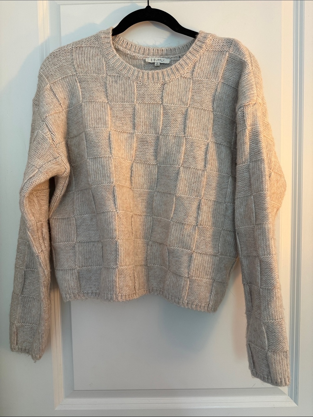 Z Supply Cream Checkered Crewneck Sweater